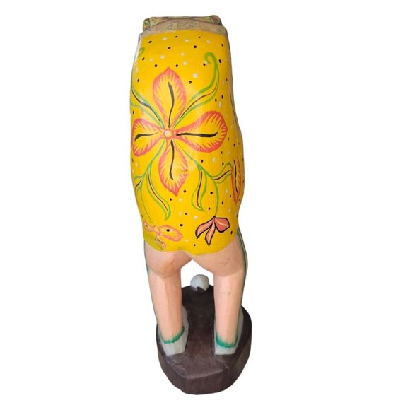 Vintage Handcarved Wood Golfing Frog Handpainted Sculpture Unique Tropical 11" - Picture 11 of 13